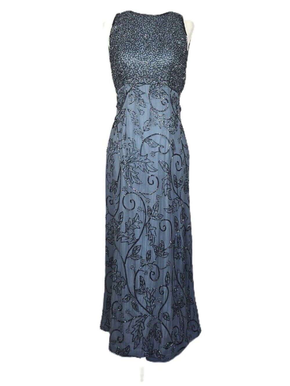 SCALA Beaded Silk Evening Gown | Slate Blue Formal Dress I Size 2-4